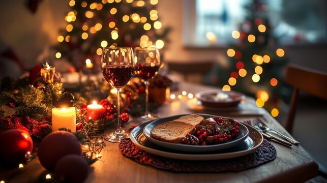 Cozy Festive Dinner with Warm Lighting and Decorations