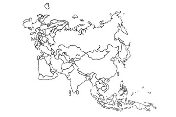 Asia map Outline, Linear Doodle Drawing. for website layouts,background,education, precise,customizable,Travel worldwide,map silhouette backdrop,earth geography, political,reports.