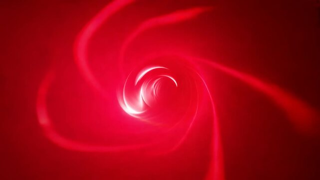 Red glow light rays with time warp on rotate and zoom in effect background. Perspective view of red laser light burst motion. Towards Camera. 4K Video