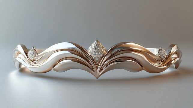 Minimalist platinum tiara with a sleek elegant form isolated on a clean background highlighting its contemporary and sophisticated style