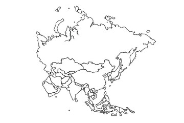 Asia map Outline, Linear Doodle Drawing. for website layouts,background,education, precise,customizable,Travel worldwide,map silhouette backdrop,earth geography, political,reports.