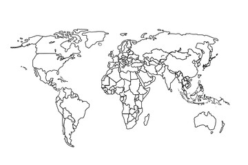World map Outline, Linear Doodle Drawing. for website layouts,background,education, precise,customizable,Travel worldwide,map silhouette backdrop,earth geography, political,reports.