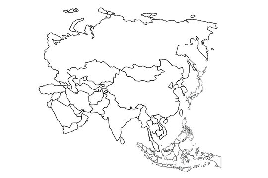 Asia map Outline, Linear Doodle Drawing. for website layouts,background,education, precise,customizable,Travel worldwide,map silhouette backdrop,earth geography, political,reports.