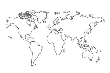 World map Outline, Linear Doodle Drawing. for website layouts,background,education, precise,customizable,Travel worldwide,map silhouette backdrop,earth geography, political,reports.