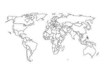 World map Outline, Linear Doodle Drawing. for website layouts,background,education, precise,customizable,Travel worldwide,map silhouette backdrop,earth geography, political,reports.