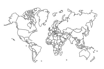 World map Outline, Linear Doodle Drawing. for website layouts,background,education, precise,customizable,Travel worldwide,map silhouette backdrop,earth geography, political,reports.