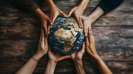 Diverse Hands Reaching Towards Earth Symbolizing Global and Equity
