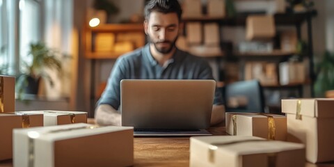 Obraz premium Drop shipping business owner working at home office, Generative AI