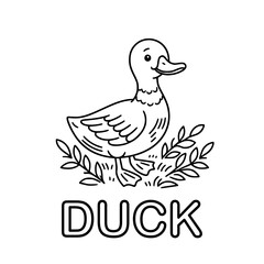 Cute outline drawing of a duck on a white background. vector illustration for a coloring book.
