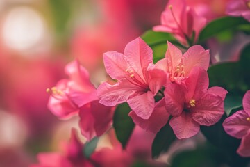 Obraz premium Beautiful pink flowers bloom softly. Their delicate petals create a dreamy atmosphere. Perfect for nature lovers and floral enthusiasts. Generative AI