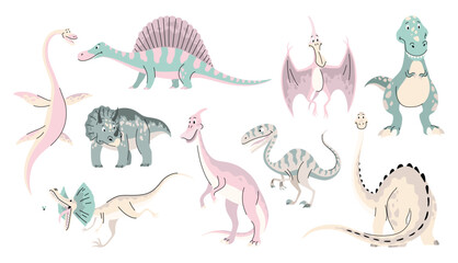 Cartoon dinosaur babies. Prehistoric funny little monster for children theme. Cartoon character in flat style. Vector illustration isolated on white background