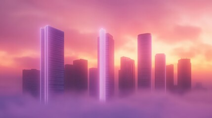 Fototapeta premium Futuristic city skyline at sunset