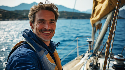Man Steering the Boat with Confidence and a Smile