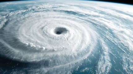 Aerial view of a powerful hurricane forming over the ocean.