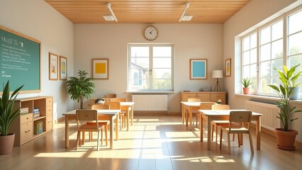 Fototapeta premium Empty wood table with blur class for background