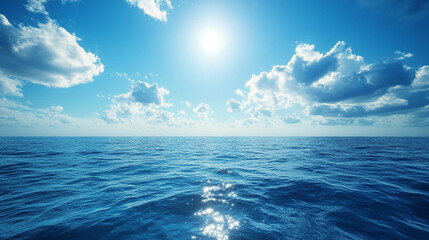 Obraz premium blue ocean and sky with sunlight seascape background