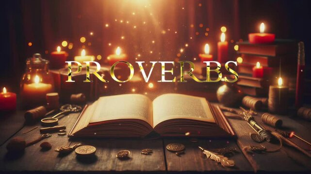 PROVERBS - A Mystical Open Book with Candlelight and Ancient Symbols