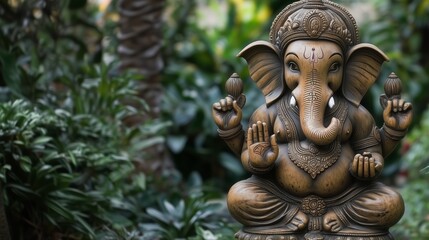 Divine Lord Ganesha in Meditative Posture with Symbolic Attributes