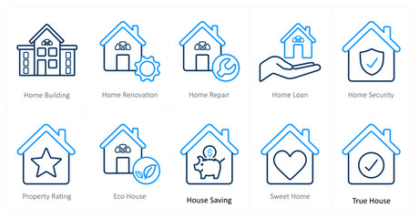 Fototapeta premium A set of 10 Real Estate icons as home building, home renovation, home repair