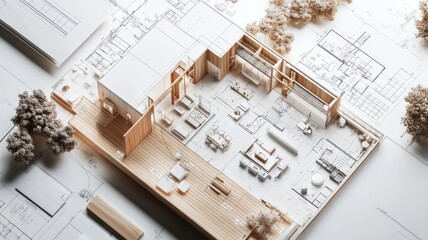 Architectural model showcasing a modern house design and layout.