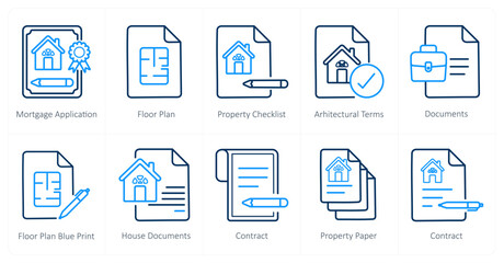 A set of 10 Real Estate icons as mortgage application, floor plan, property checklist,