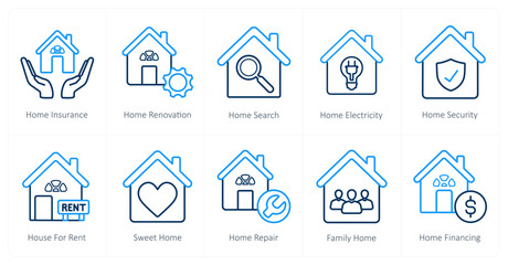 Fototapeta premium A set of 10 Real Estate icons as home insurance, home renovation, home search