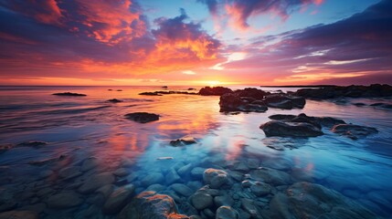 Obraz premium The sea reflecting the brilliant colors of the sunset in the sky