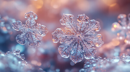 Beautiful ice snowflakes close up