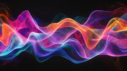 Abstract colorful wavy lines on a black background.