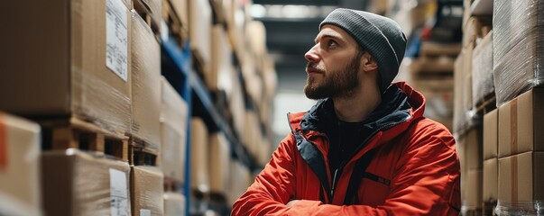 Warehouse worker contemplating inventory management