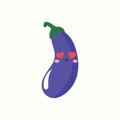 Eggplant emoticon sticker. Adorable cute eggplant mascot character. element stock