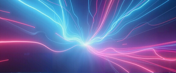 Neon energy streams in blue and pink abstract background