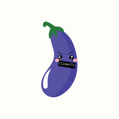 Eggplant emoticon sticker. Adorable cute eggplant mascot character. element stock
