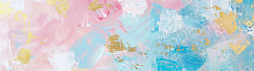 Fototapeta premium Abstract pastel brush strokes with textured yellow, pink, and teal splashes. Banner or header