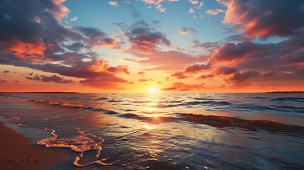 The sky turning golden as the sun sets over the serene sea