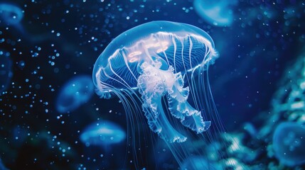Naklejka premium Pulsating Jellyfish in Tranquil Underwater Scene