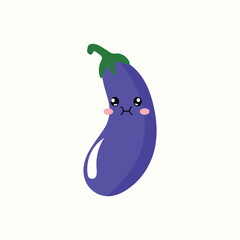 Eggplant emoticon sticker. Adorable cute eggplant mascot character. element stock