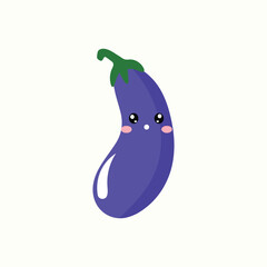 Eggplant emoticon sticker. Adorable cute eggplant mascot character. element stock