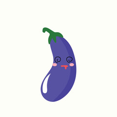 Eggplant emoticon sticker. Adorable cute eggplant mascot character. element stock