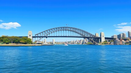 Naklejka premium Scenic view of Sydney Harbour under clear blue sky