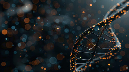 glowing DNA double helix surrounded by light particles creates mesmerizing visual effect, symbolizing essence of life and genetic information
