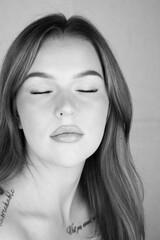 portrait photo of a young european woman with long hair