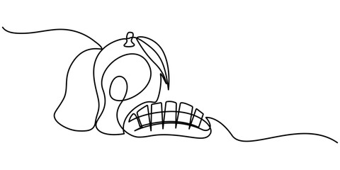 Continuous single line sketch drawing of whole and sliced mango fruit. Editable stroke one line of tropical fresh fruit vector illustration, Single one line drawing of half sliced healthy organic