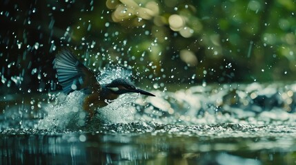 Fototapeta premium Dynamic Kingfisher Diving into Clear Water