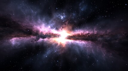  a star forming at the crossroads of a cosmic expanse, surrounded by stars and encircled by swirling dust