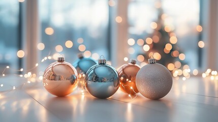 Festive Christmas decorations on a light surface