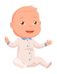 New born baby. Toddler with gentle smile on its face. Cute newborn infant. Vector cartoon illustration isolated on white background