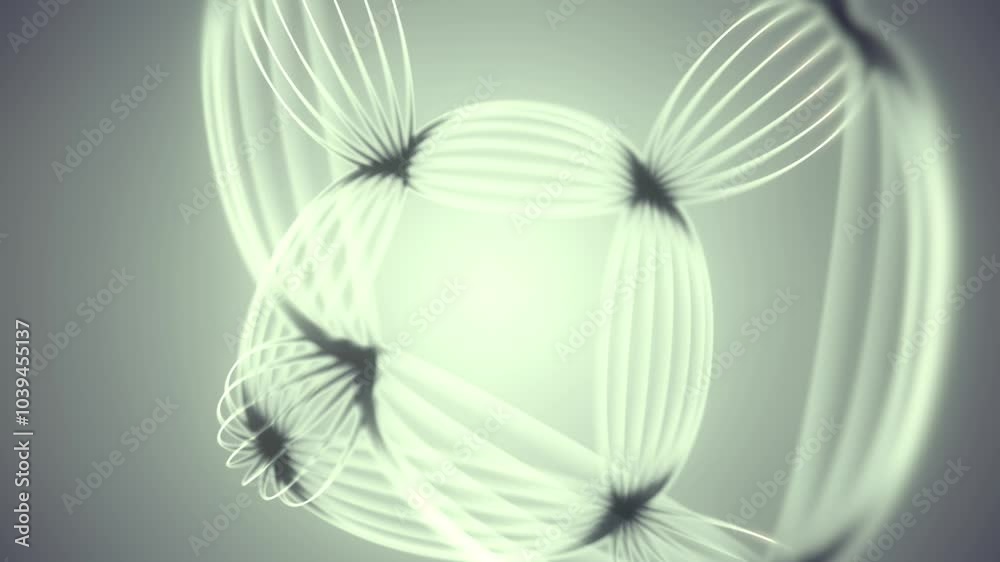 Poster Abstract digital composition of a moving geometric figure composed of thin oval lines with a black and white gradient. Seamless loop animation. 3d rendering. 4K, Ultra HD resolution