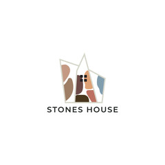 ILLUSTRATION ROCK HOUSE. ARCHITECTURE BUILDING SIMPLE MINIMALIST LOGO ICON FLAT COLOR DESIGN VECTOR. GOOD FOR REAL ESTATE, PROPERTY INSDUSTRY
