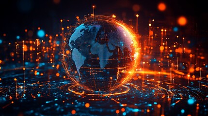 Fototapeta premium Close-up of a glowing holographic globe, with intricate lines and data points on a transparent surface